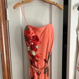Cache Floral Coral Strapless Dress